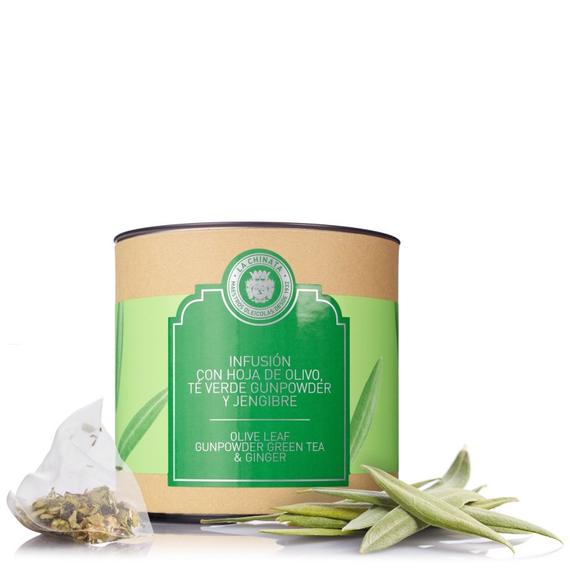 Infusión de hoja de olivo, té verde gunpowder y jengibre